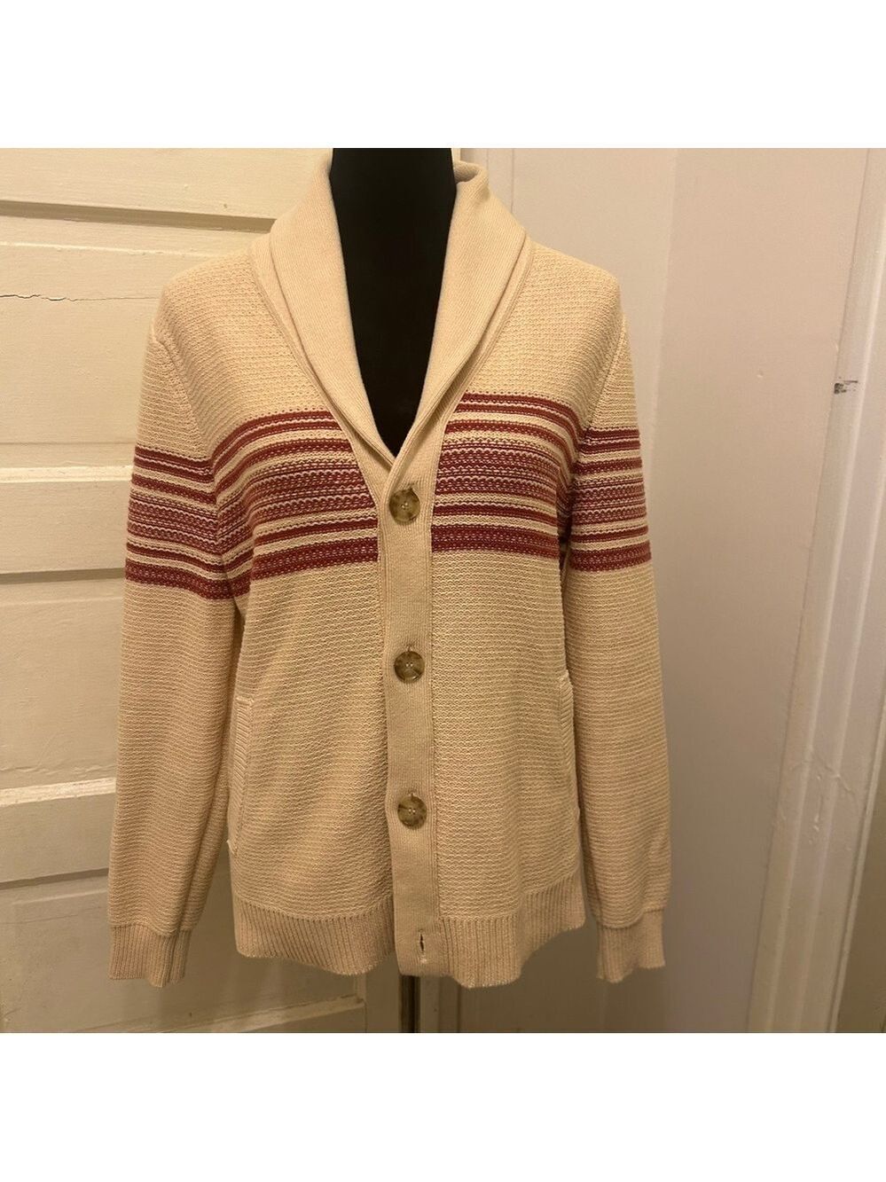 Marine Layer Thick Academia Preppy Red Striped Men's Sweater